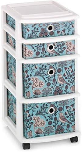 Artistic Bird Pattern Plastic Frame 4 Sturdy Fabric Freestanding Drawers, Set of 3