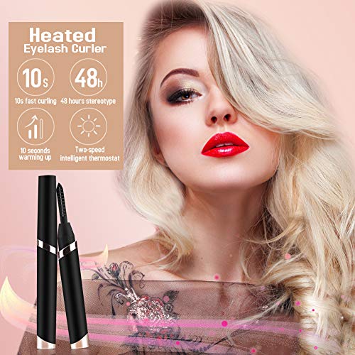 Heated Eyelash Curler, Electric Eyelash Curler, Eyelash Curler, Professional Mini Eyelash Curler USB Rechargeable, Quick Heating Long Lasting, Safe and Hassle-free, Black