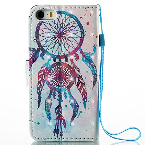 iPhone SE Case,iPhone 5S Case,iPhone 5 Case, JanCalm [Wrist Strap] [Kickstand] [3D Painted Pattern] [Card/Cash Slots] PU Leather Wallet Magnetic Flip Folio Cover + Crystal pen (Dream Catcher Pattern) - Thumbnail 2