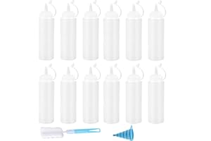 FRYSMU 12 Pack 8oz Plastic Squeeze Bottles for Sauces,Condiments and Liquids,Multi-Purpose Squeeze Bottles for BBQ, Grilling,