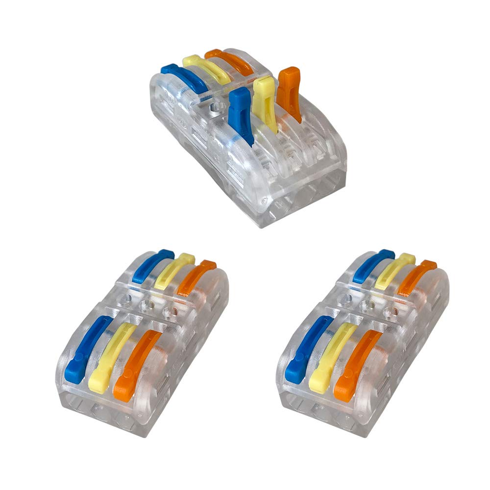 Aiqeer 16 Pcs SPL-3 Lever-Nut Wire Connectors, 3 in 3 out 6 Ports Transparent Conductor Compact Wire Connectors, Cable Clamp Terminal Block Quick Spring Connector (Multicolor Lever)