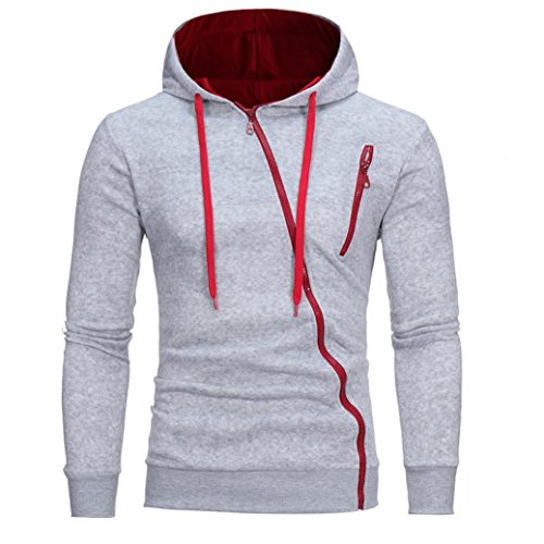 GREFER Clearance Mens' Personality Long Sleeve Zipper Hoodie Hooded Sweatshirt Tops Jacket Coat Outwear with Pocket (3XL, Gray)
