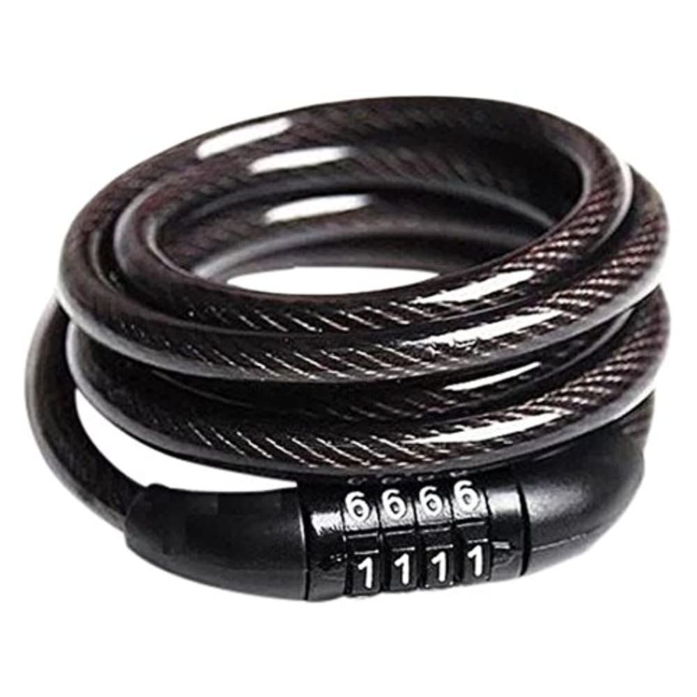 Merriway BH04734 10mm x 1M (3/8 inch x 39 inch) Non-Resettable 4-Digit Spiral Combination Lock - Black