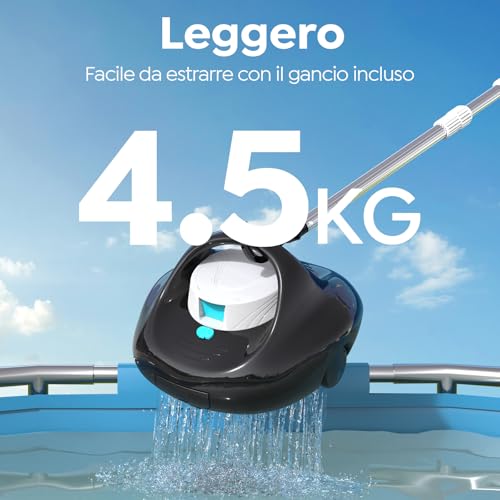 BRINBO Robot for Above Ground and In-Ground Pools, Quick Charge 2.5 Hours, Autonomy 130 Mins, Double Pull, Powerful Cleaning, Suitable for Pools up to 80 m², Black and White