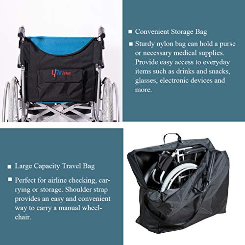 Hi-Fortune Wheelchair 21lbs Lightweight Self-propelled Manual Wheelchairs for Adults with Cushion and Travel Bag, Portable and Folding, 17.5'' Seat, Blue - Thumbnail 5
