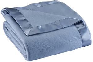 OakRidge Satin Fleece Blanket, Full/Queen, Twin or King Size – 100% Polyester Lightweight Fabric and Cozy Satin Binding Edges in Tightly Folding Travel Blanket, Blue