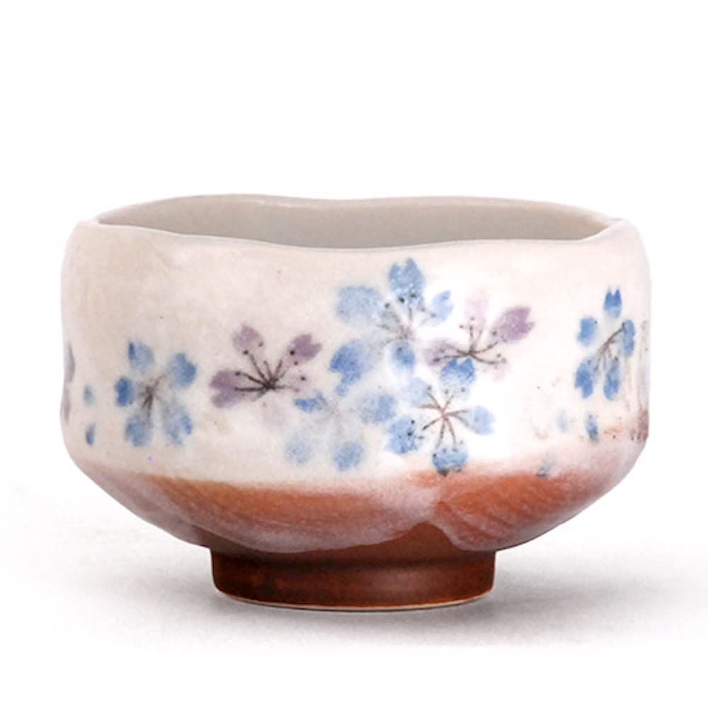 Happy Sales HSMB-BLFW4, Authentic Japanese Traditional Tea Ceremony Matcha Bowl Chawan Handcrafted in Japan, Blue Purple Cherry Blossom