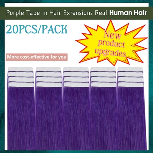 RUNATURE Natural Hair Extensions Adhesive Invisibility 40cm 20pcs 50g #Purple