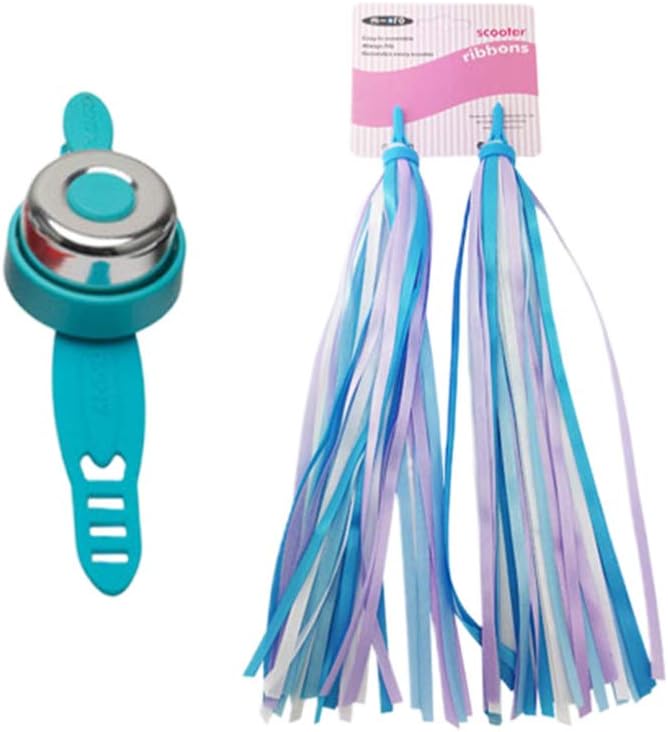 NUOBESTY 2pcs Children Kids Bike Scooter Bicycle Handlebar Grips Colorful Streamers Tassel Ribbons with Bike Bell (Blue)