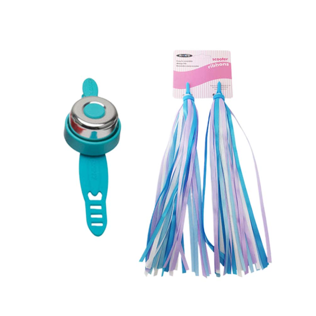 NUOBESTY 2pcs Children Kids Bike Scooter Bicycle Handlebar Grips Colorful Streamers Tassel Ribbons with Bike Bell (Blue)