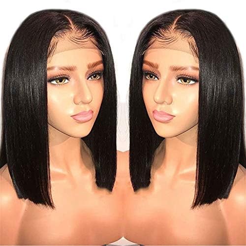 LIAZAHAIR 13x6 Deep Part Short Bob Lace Front Wigs Human Hair Pre Plucked Full End 150 Density Brazilian Straight Bob Wigs with Baby Hair for Women (10 Inch, Natural Color)