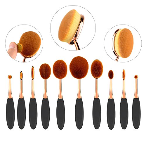 Gold Toothbrush Oval BrushesQJ New 10Pcs Elite Oval Tooth Design Makeup Brush Set