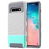 ULAK Galaxy S10+ Plus case, Stylish Slim Fit Hybrid Dual Layer Hard PC Cover Protective Flexible Shock Absorbing TPU Bumper Phone case for Samsung Galaxy S10 Plus 6.4 inch (2019), Mint Minimal Stripes