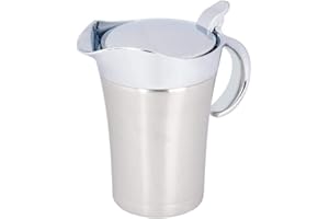 STRNEK 450ML/750ML 304 Stainless Steel Thermal Sauce Pot, Double Wall Insulated Gravy Boat Pot with Lid Serving Jug Bucket with Non-drip Spout for Juice Tomato Sauce Kitchen Supplies(750ml)