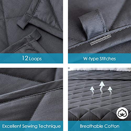 BUZIO Weighted Blanket 20 lbs for Adults (190-240 lbs), Heavy Blanket with Oeko-TEX Standard Cool Cotton and Premium Glass Beads, Same Size as Queen Size Bed (60 x 80 Inches, Grey)