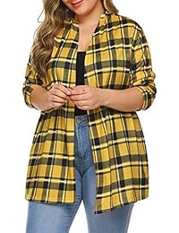 IN'VOLAND Women Plaid Print Cardigans Plus Size Long Sleeve Open Front Elbow Patch Cardigan Sweater