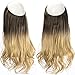 SARLA Invisible Wire Hair Extension Ombre Transparent Headband Adjustable Wavy Curly Synthetic Hairpiece 16 Inch for Women