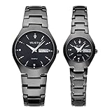 JSDDE Wrist Watch for Lovers/Couples Dress Wrist Analog Quartz Waterproof Business Casual Calendar Date Window, 98FT 30M 3ATM Water Resistant - Black