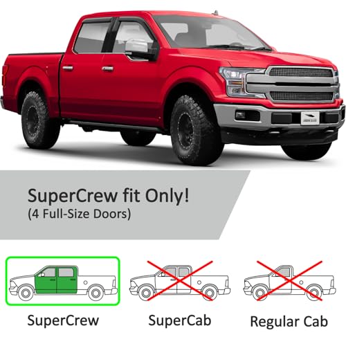 Voron Glass Tape-on Extra Durable Rain Guards for Trucks Ford F-150 2015-2026 SuperCrew, Window Deflectors, Vent Window Visors, 4 Pieces -100526