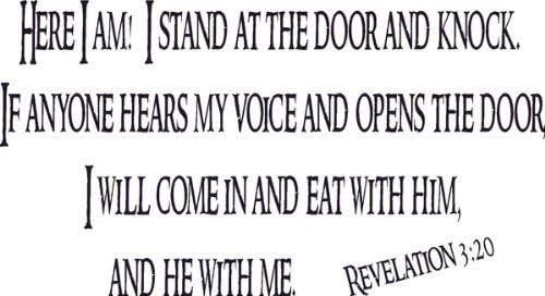 Revelation 3:20, Vinyl Wall Art, Here I Am, I Stand At The Door And Knock, Come