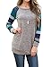 POSESHE Women Casual Knitted Long Sleeve Striped Crew Neck Blouse Tops Blue L
