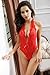 Rozegaga Women's Sexy Deep V Halter Lingerie Lace Babydoll Sexy Tight One Piece Red