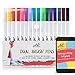 Dual Brush Pens - Water Based Art Markers - 16 Colors for Lettering, Coloring, Bullet Journal, Calligraphy - Colored Pens Set w/Fineliner Tip for Kids, Beginners & Adults. Includes 28-Page eBook