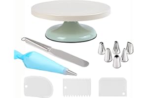 Cake Turntable Decorating Kit, Enhanced Rotating Cake Stand with 3 Icing Scraper, Piping Bag and Tips Set, Stainless Steel Ic