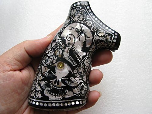 New!! Mother of Pearl Inlay art on Hardwood Grips for Smith & Wesson, K/L Frame Square Butt Revolver Grips No2.- MADE FROM THAILAND - FREE WRISTBAND