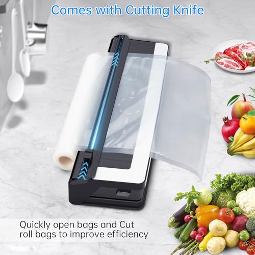 5-in-1 Vacuum Sealer with Cutting Function, 85 Kpa Vacuum Sealer for Meat, Vegetables & Cooling, with Digital Timer and 5 Vacuum Bags, for Kitchen and Long-Term Storage
