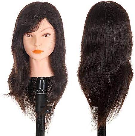 WIGENIUS Hairdressing 100% Human Hair Training Head Cosmetology Mannequin Head with Clamp Stand 18 Inch (100% Human Hair 18 Inch, Natural Color)