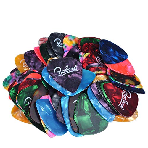 BestSounds Assorted Celluloid Guitar Picks - Unique Guitar Gift For Bass, Electric & Acoustic Guitars (Medium Sized (0.71mm), 100 Pack)