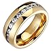 8MM Comfort Fit Titanium Wedding Band Gold-Plated Engagement Ring Cubic Zirconia SPJ
