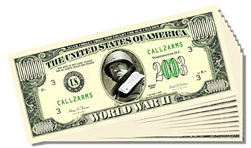 World War 2 Novelty Million Dollar Bill - Set of 25 With 1 Bonus Christopher Columbus Bill