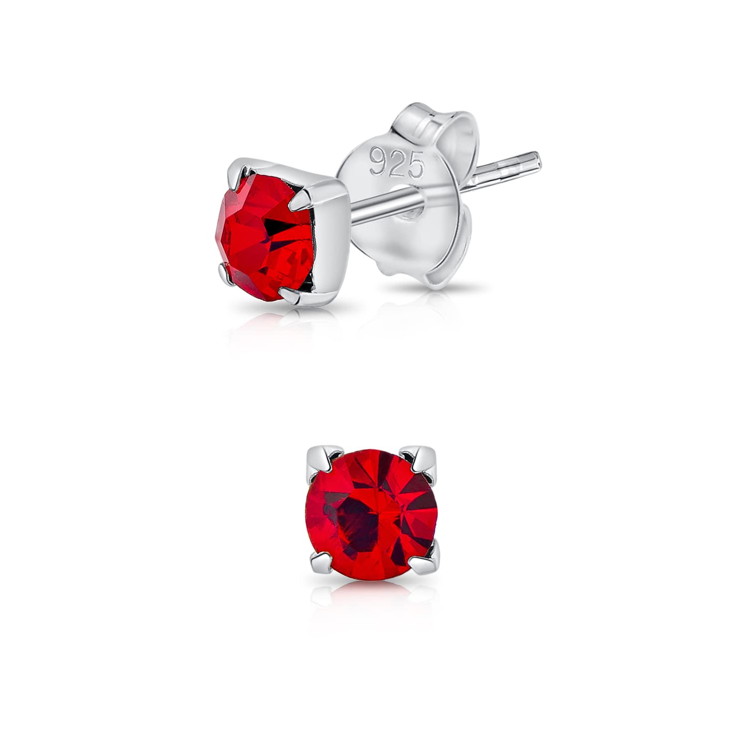 DTPsilver® 925 Sterling Silver SMALL Square Stud Earrings made with Round Glittering Crystals from Swarovski® Elements - Diameter: 4 mm - Colour : Red Light Siam — image 1