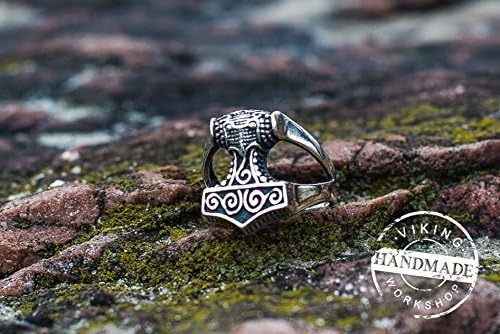 Thor's Hammer Ring Mjolnir Viking Amulet Sterling Silver Scandinavian Norse Jewelry