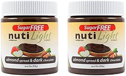 Nutilight - Sugar Free - Almond Spread &amp; Dark Chocolate - 11 oz Jar - Pack of 2
