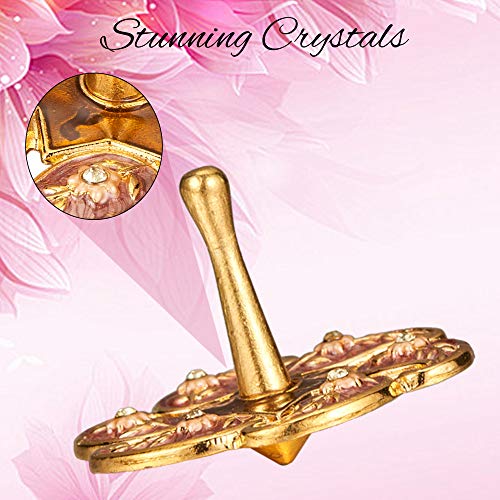 Matashi Hand-Painted Gold-Plated Red Floral Spinning Dreidel Holiday Ornaments (Pewter) Elegant Jewish Decor with Vintage Design & Embellished Crystals Judaica