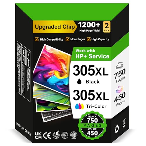 High Capacity 305 XL Black & Colour Cartridge - 750/450+ Pages, Replaces HP 305 Original, Ink 305 Compatible with HP Deskjet 2820e 2720e 4220e 4120e 2710e 2700 Envy 6020e 6032e 6420e 6000 6000 6000 010