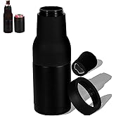 MRUAZYU 12Oz Beer Bottle Cooler Bottle and Can Cooler Insulator Holder Double Walled Stainless Steel Beer Can Insulator with Opener Cooler Bottles Midnight Black Vacuum Insulated - Beer Gifts for Men