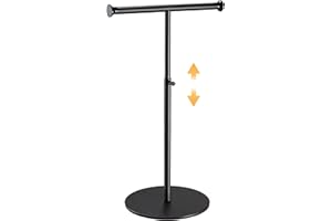 niffgaff T Bar Purse Display Stand Handbag Rack, Adjustable Height Black Tabletop Hook Hanging Jewelry Stands for Necklaces Organizer, Stainless Steel Handbag Holder Home Store Boutique