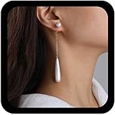 Allereyae Boho Long Pearl Teardrop Earrings Gold Pearls Chain Dangle Earring Pearl Ear Jacket Earrings White Pearls Stud Earring Jewelry for Women