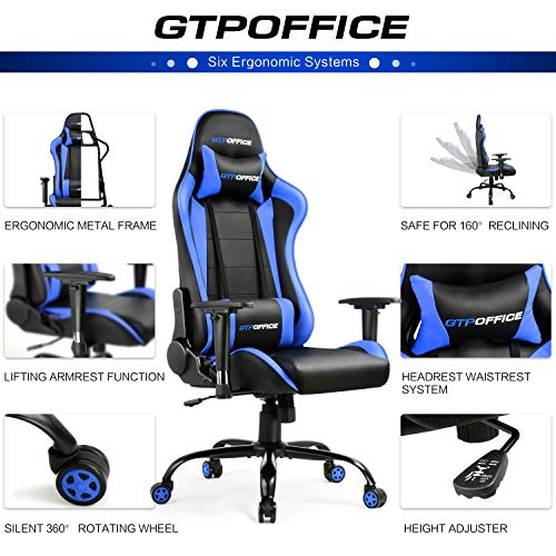 Gaming Chair Office Computer Racing Style Ergonomic Conference Executive Manager Work Chair Adjustable Swivel Leather High Back Desk Task Chair (Blue)