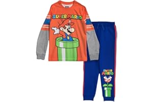 Nintendo Super Mario Brothers, Mario, Luigi, Bowser Boys 2-Piece Set - Long Sleeve T-Shirt & Joggers - 2-Pack Bundle for Kids