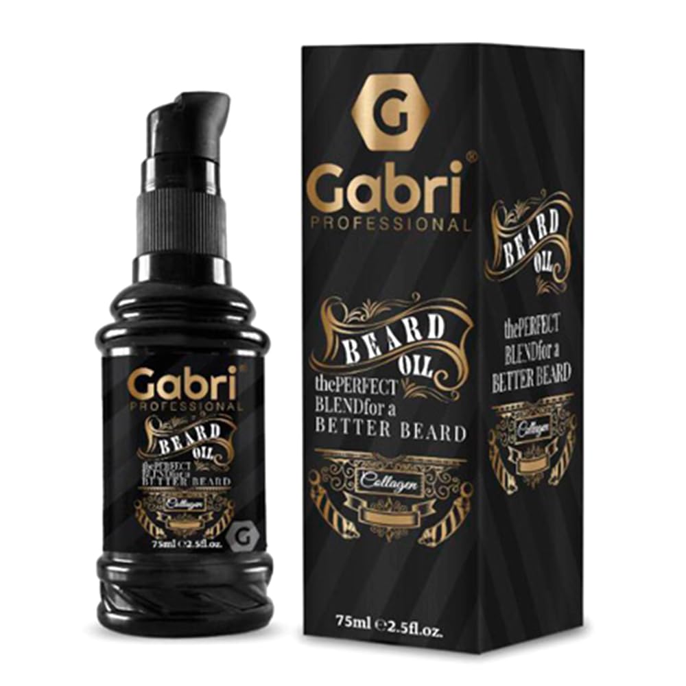 Gabri Beard Oil 75ml, Beard Growth & Care Set for Men with Jojoba Oil, Rich in Natural Omegas & Vitamin E,Premium Nourishes, Moisturiser, Softener and Grooming Care Set, Reduces Irritation (Collagen)