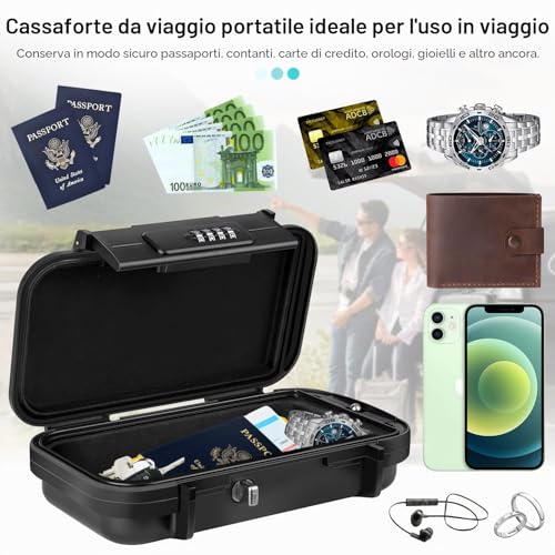 WACCET Portable Safe, Safe Safe Mini Travel Safe Safe Waterproof Anti-theft with Detachable Wire Rope, Safe for Home, Office, Hotel