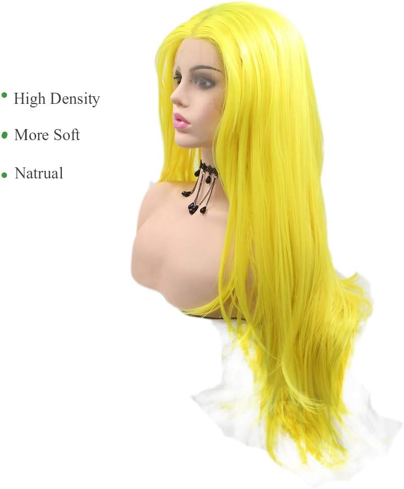 Limon Yellow Lace Front Wigs for Women Natural Long Wavy Yellow Wig Half Hand Tied Heat Resistant Fiber Hair Replacement Full Wig Party Daily 24 inch Wig - Image 5
