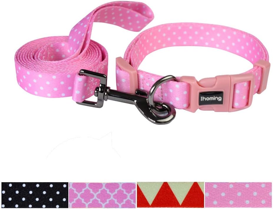 Ihoming Dog Collar and Leash Combo in Bohemia, Morocco, Floral and Dot Style Fit Small, Medium and Large Pets