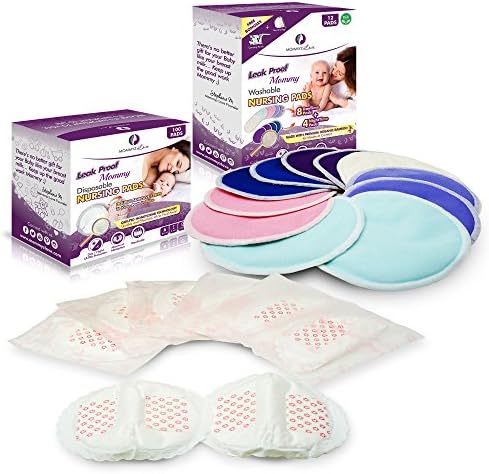 Leak Proof Mommy Bundle | Washable & Disposable Nursing Pads Kit for Every Situation, Whether at Home or on The go| Organic Bamboo Reusable Pads (12 Pack) + Disposable Ultra Absorbent Pads (100 Pack)
