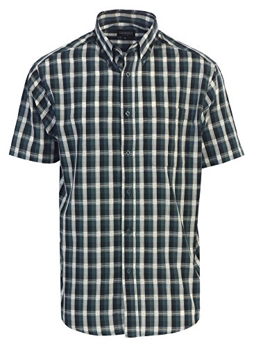 Gioberti Men's Plaid Short Sleeve Shirt, Dark Green/Charcoal/White, Large